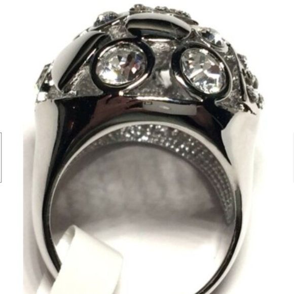 Silver Art Deco Dome Cocktail Ring Size 6 7 8 Rhodium Plated Statement Crystal - Picture 7 of 8